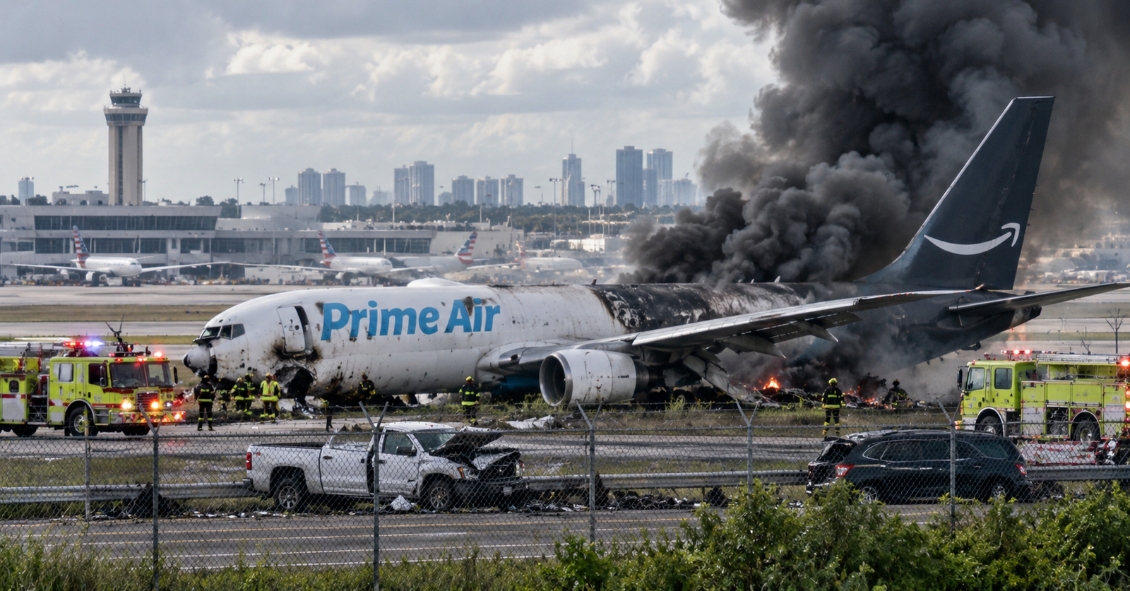 Amazon Cargo Jet Overruns Miami Airport Runway, Hits Multiple Vehicles